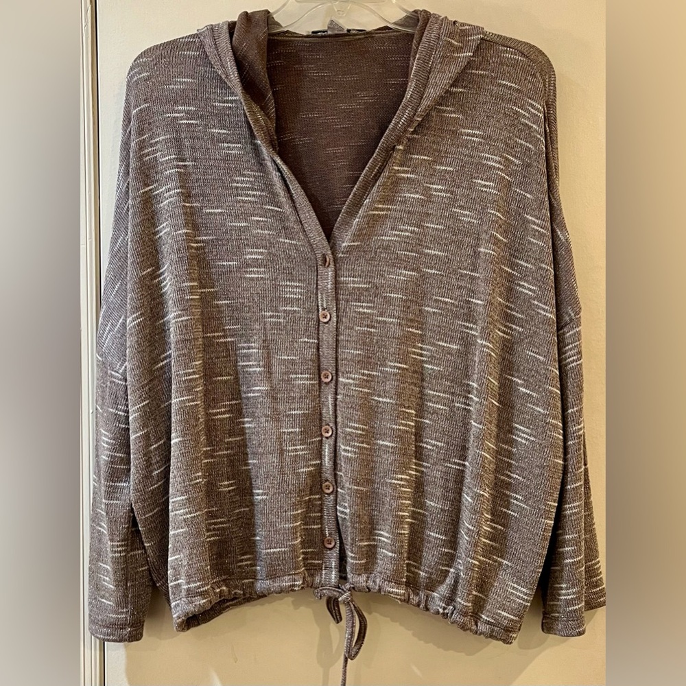 AMERICAN RAG CIE Brown Metallic Button Front Hoodie Shirt W/ Drawstring Size 2X